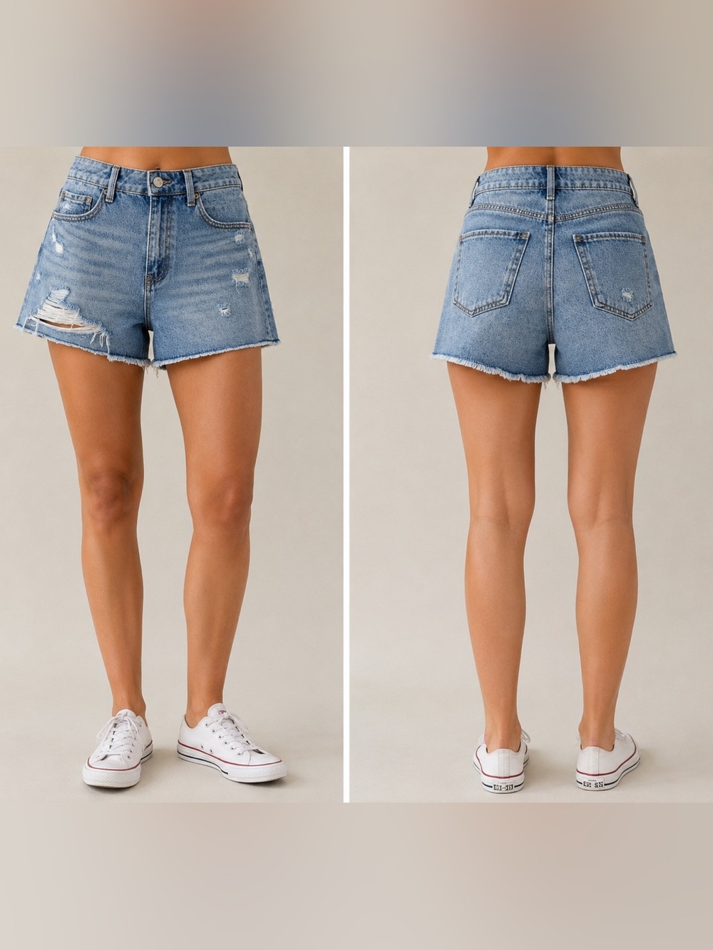 Classic Light Blue Distressed Denim Shorts - Women's